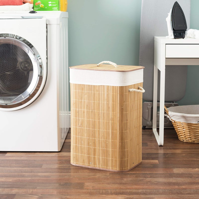 Home Basics Foldable Bamboo Laundry Basket Hamper (Rectangle, Natural) - Image 5